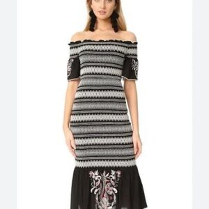 Rachel Zoe Off-Shoulder Black and White Midi Dress